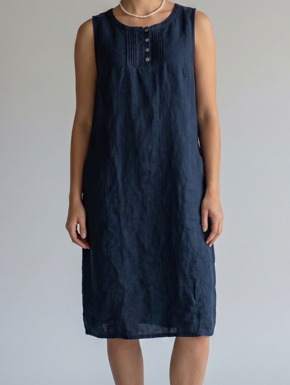 J. Jill Navy Sleeveless "Love Linen" Midi Shift Dress XS